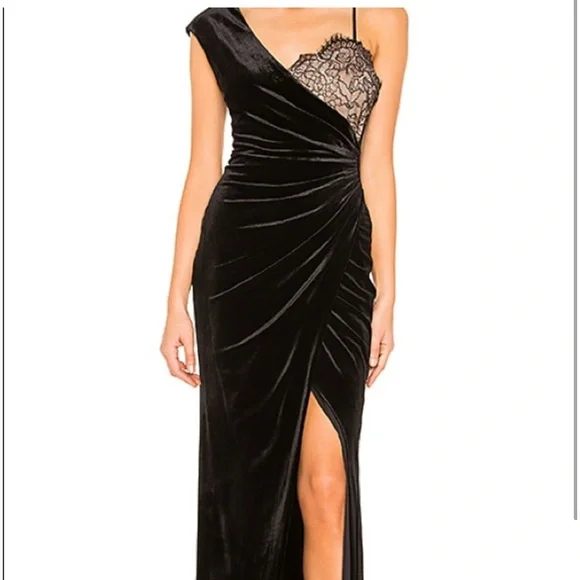 Bcbg lace trimmed velvet gown best sale